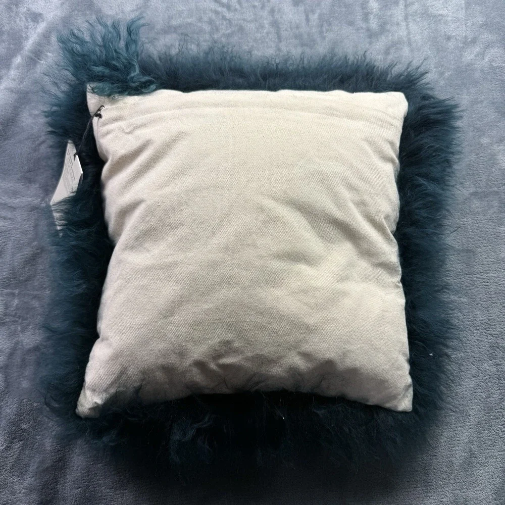 West Elm 16 x 16 Mongolian Lamb Pillow Cover Teal Blue Super Soft